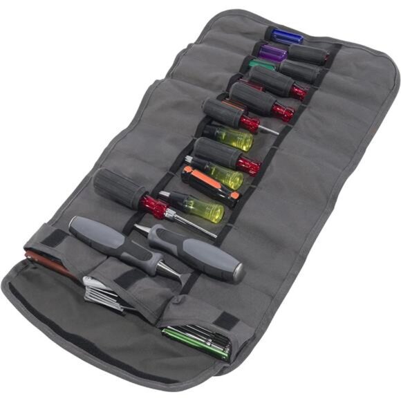 18 Pocket Utility, Durable Water-Resistant Tool Organization Roll Bag, Grey - Picture 3 of 6
